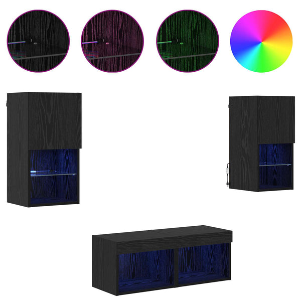 TV-seinähyllyt 4 pcs Musta tammi. 30,5 x 30 x 60 cm