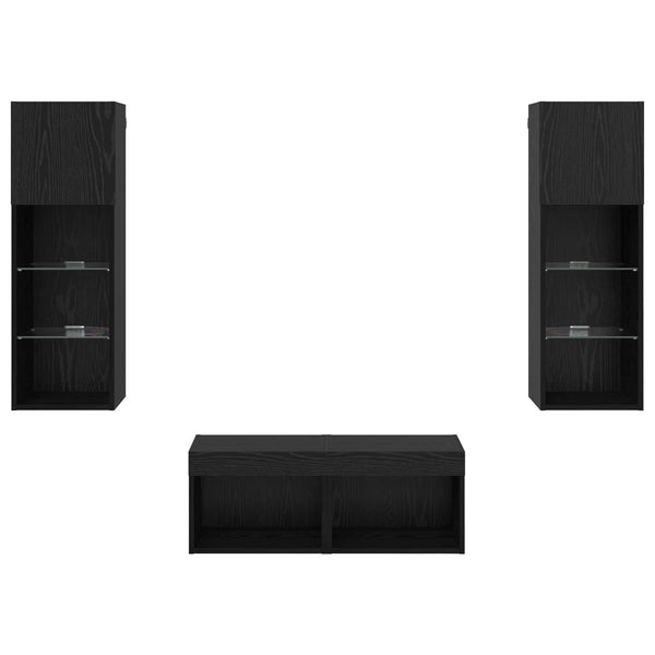 Musta tammi TV-seinähyllyt 4 kpl. Tekninen puu, mitat 40 x 30 x 30 cm.