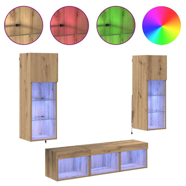 Musta tammi TV-seinäkkeet 5 kpl. 60 x 30 x 30 cm Tekninen puu