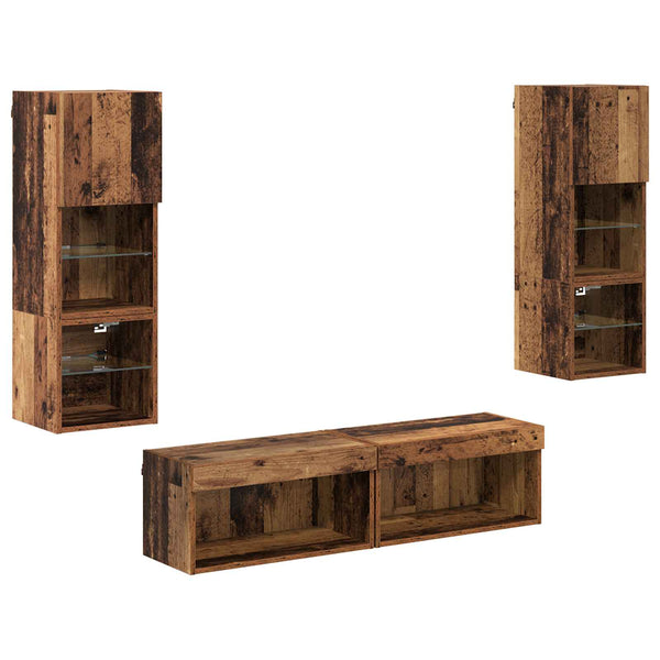 TV-seinäyksikkö Vanha Puu 6 kpl LED-nauhavalot Tekninen puu