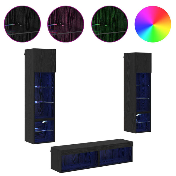 Musta tammi TV-seinäyksikkö 6 kpl LED-nauhavalot. Tekninen puu