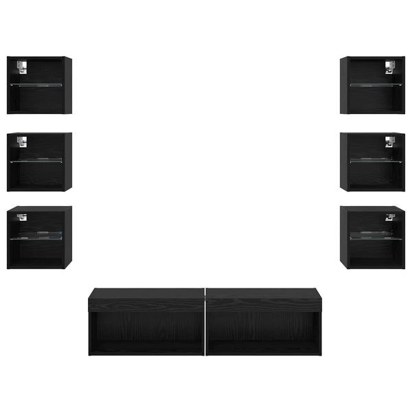 TV-kaappi LED -nauhavalot 8 pcs Musta tammi. Lasi