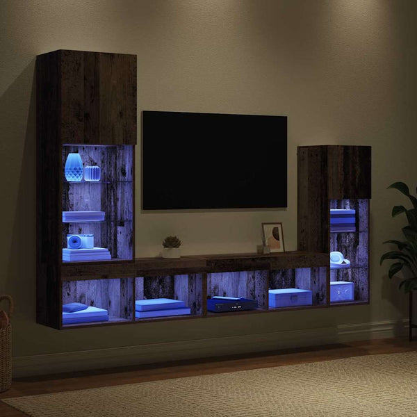 TV-seinäkkeet LED -nauhavalot 4 pcs Vanha puu Tekninen puu