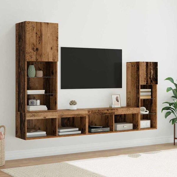 TV-seinäkkeet LED -nauhavalot 4 pcs Vanha puu Tekninen puu