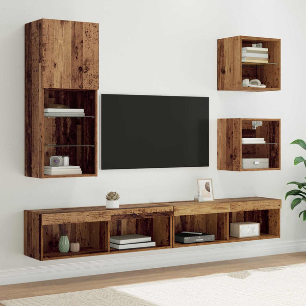 TV Seinäkappaleet LED:llä 5 kpl Vanha Puu 100 x 30 x 30 cm