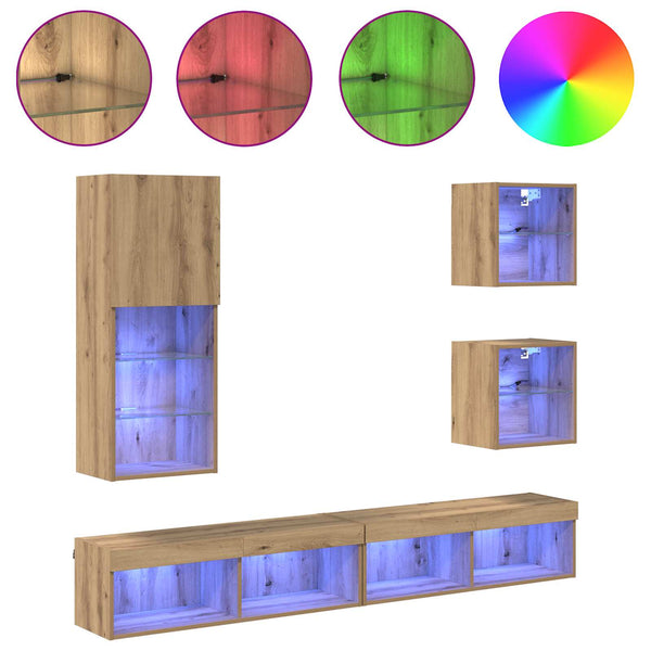 TV Seinäkappaleet LED:llä 5 kpl Artisan tammi 100 x 30 x 30 cm