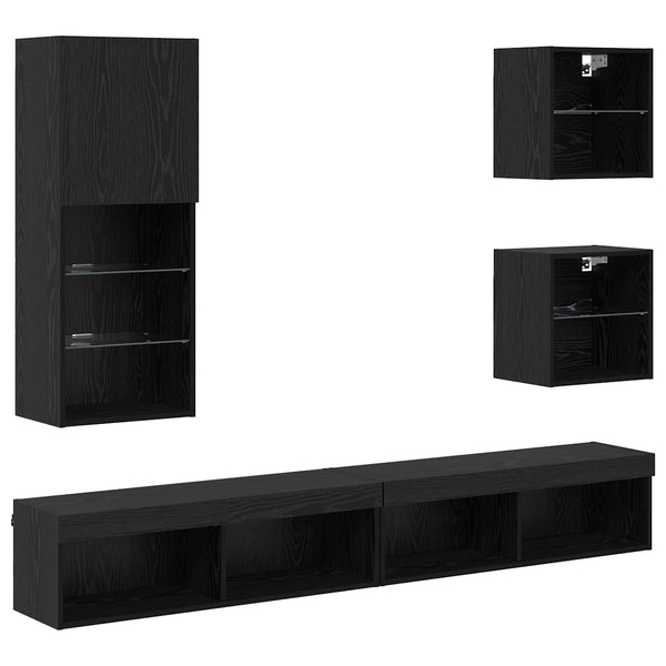 TV Seinäkappaleet LED:llä 5 kpl Musta tammi. 100 x 30 x 30 cm