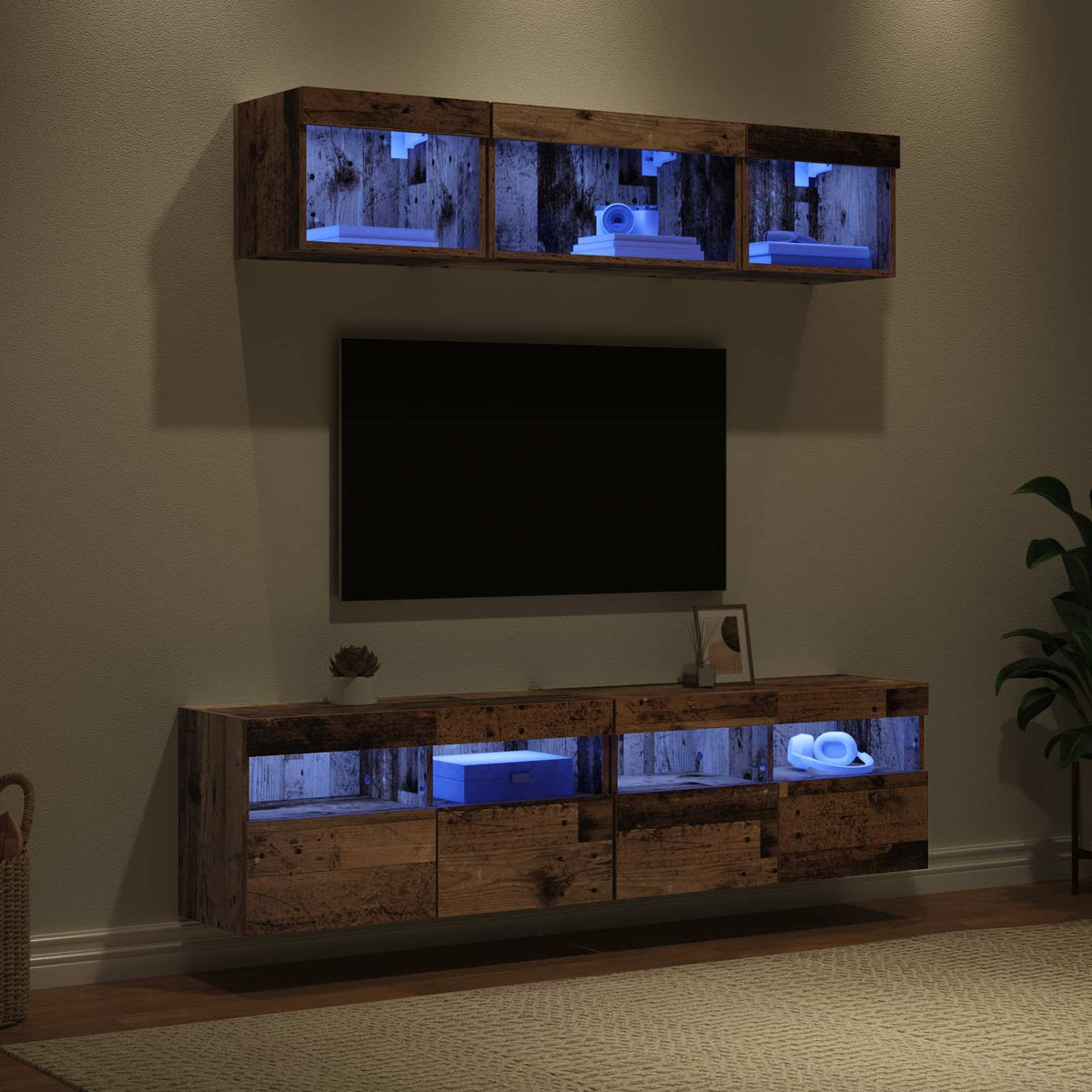 TV Seinäkappaleet LED:llä 5 kpl 80 x 30 x 40 cm Vanha Puu