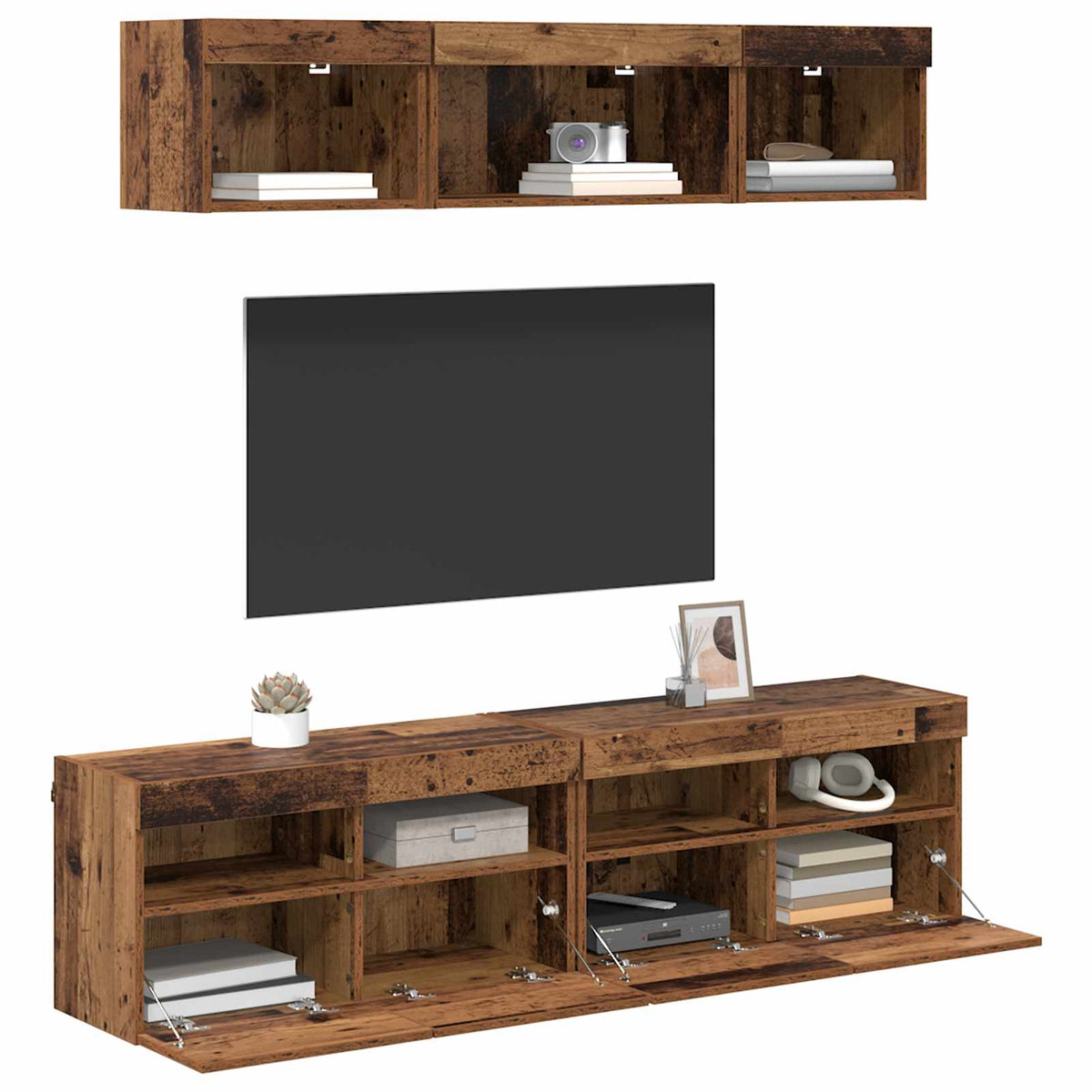 TV Seinäkappaleet LED:llä 5 kpl 80 x 30 x 40 cm Vanha Puu