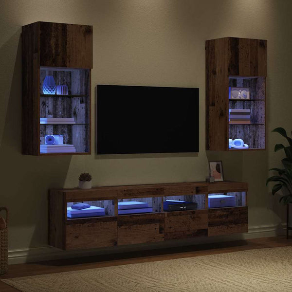 TV Seinäkappaleet LED:llä 5 pcs Vanha Puu 40,5 x 30 x 90 cm