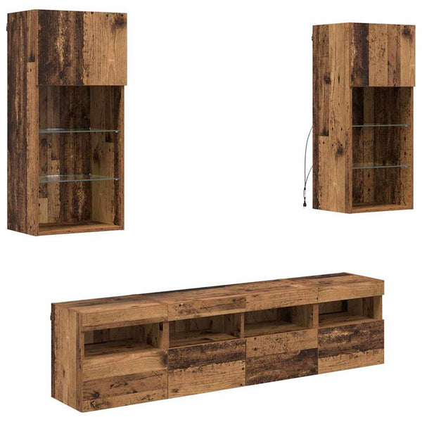 TV Seinäkappaleet LED:llä 5 pcs Vanha Puu 40,5 x 30 x 90 cm