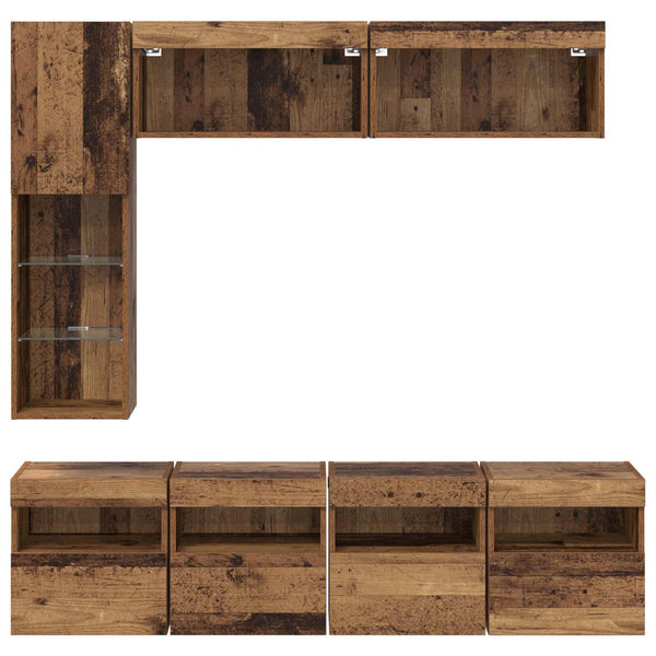 TV-kaappi LED -nauhavalot 7 pcs Vanha Puu Tekninen puu