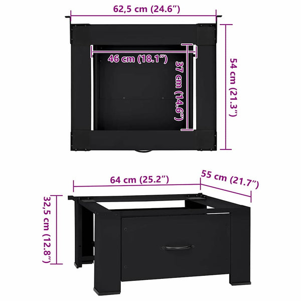 Mustat jalustat pesukoneelle 64 x 55 x 32.5 cm Terästä