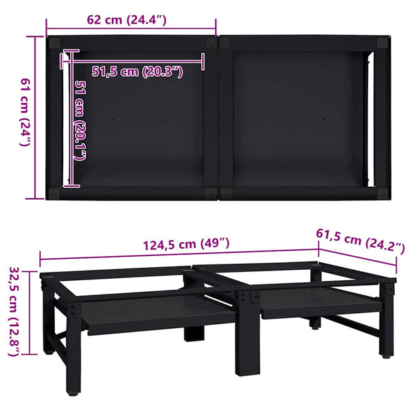 Mustat pesukoneen jalustat 2 kpl 64 x 55 x 32.5 cm Teräksestä