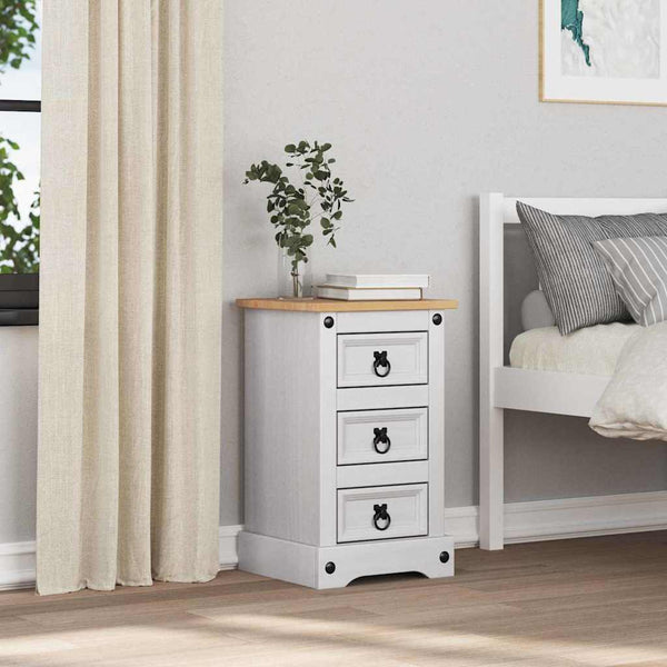 Yöpöytä Valkoinen 35 x 32,5 x 58 cm Massiivinen mänty