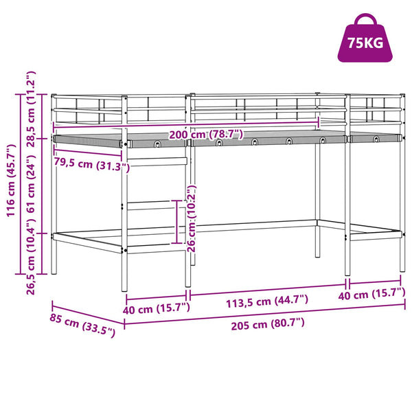 80 cm x 201 cm musta