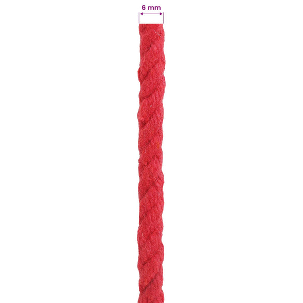 Puuvillaköysi 6 mm 100 m Punainen 100% Puuvillaa