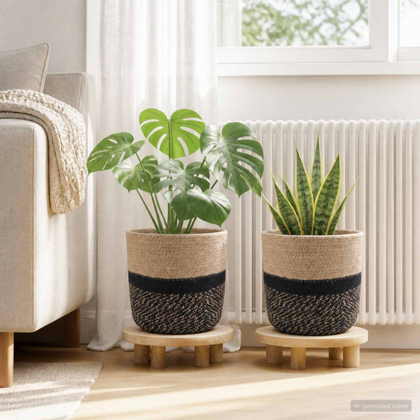 Kasviruukku Setti 2 kpl Luonnollinen ja musta Ø 21 x 21 cm