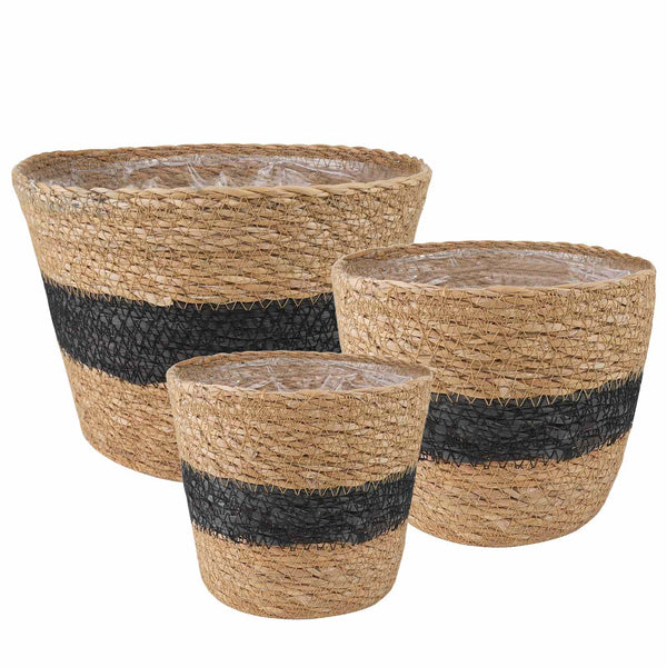 Plant Pot 3 kpl Luonnollinen ja musta Ø26 x 19 cm