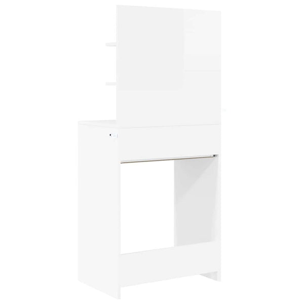 Valkoinen korkean kiillon meikkipöytä hyllyllä makuuhuoneeseen