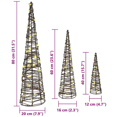 Lämmin valkoinen joulukuusi Evdocsia 20x20x80cm (3 pcs rottinki)