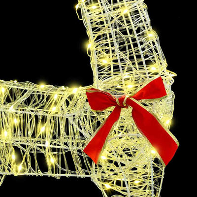 Lämmin valkoinen poron vetämä joulusleigh Linora 70x26x128.5cm