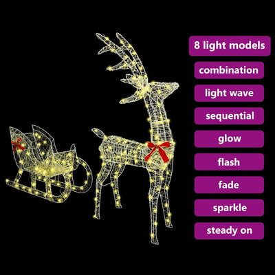 Lämmin valkoinen poron vetämä joulusleigh Linora 70x26x128.5cm