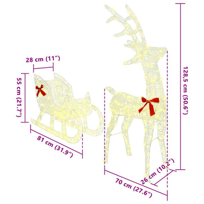 Lämmin valkoinen poron vetämä joulusleigh Linora 70x26x128.5cm