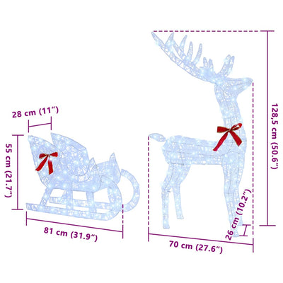 Valkoinen poron vetämä joulusleigh Jacqueline 70x26x128.5cm (kylmä)
