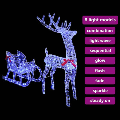Sininen poron vetämä joulusleigh Kraus 70x26x128.5cm (akryyli)
