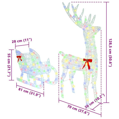Värikäs poron vetämä joulusleigh Enculet 70x26x128.5cm (akryyli)