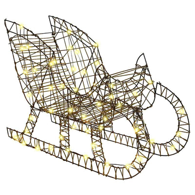 Lämmin valkoinen poron vetämä joulusleigh Neliu (rottinki)