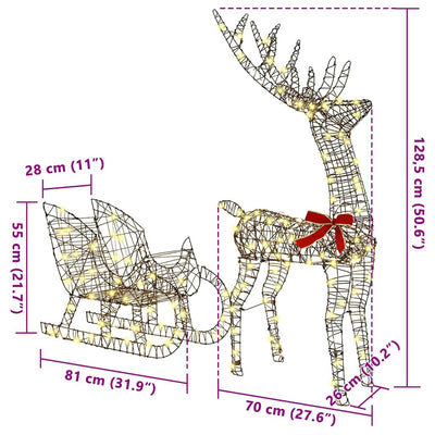 Lämmin valkoinen poron vetämä joulusleigh Neliu (rottinki)