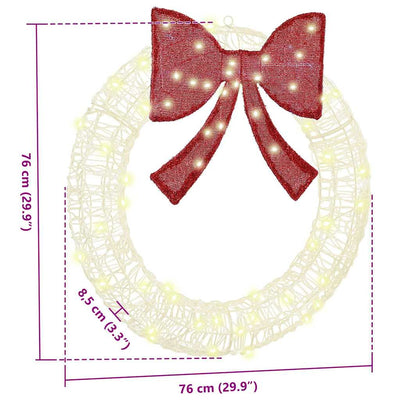 Lämmin valkoinen seppele led -nauhavalot Eniu 75cm (akryyli)