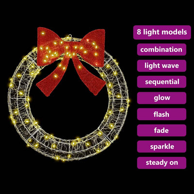 Lämmin valkoinen seppele led -nauhavalot Egivet 90cm (akryyli)