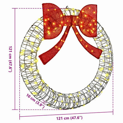 Lämmin valkoinen seppele 150 led-valoilla Balasoiu 120cm (rottinki)