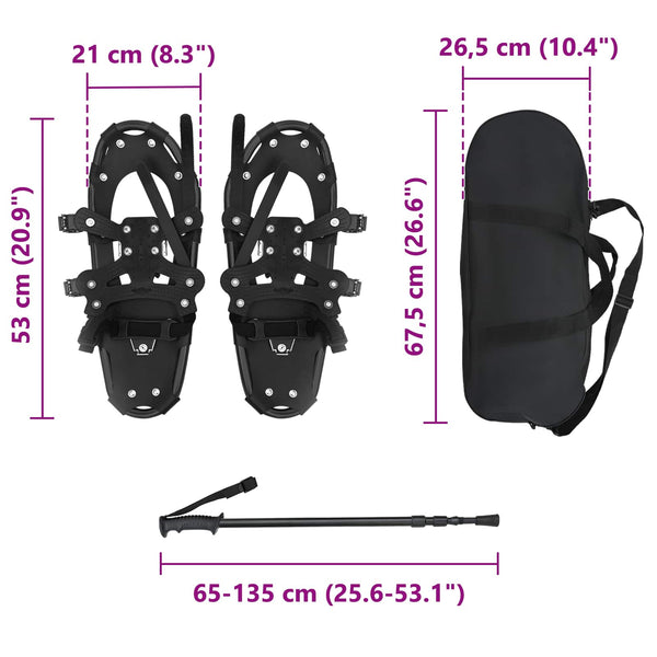 3 in 1 lumikenkiä vaellussauvoilla Musta 53 x 21 cm