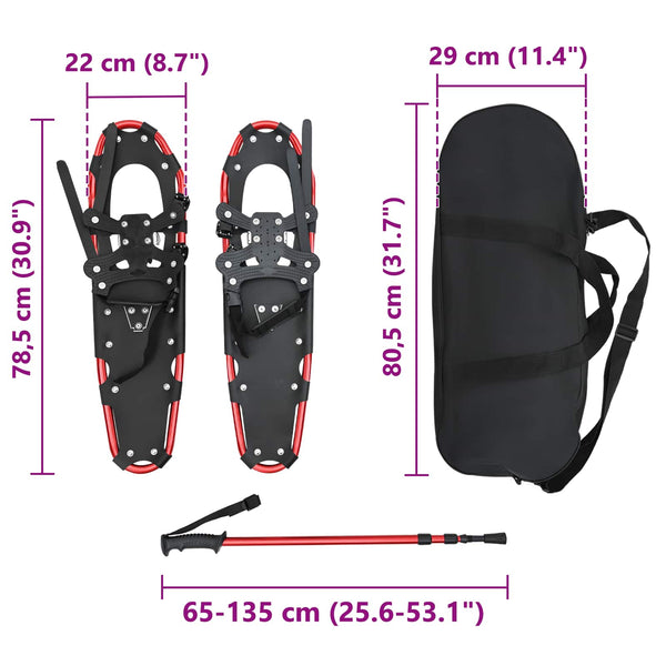 3 in 1 lumikenkiä vaellussauvoilla Punainen ja Musta