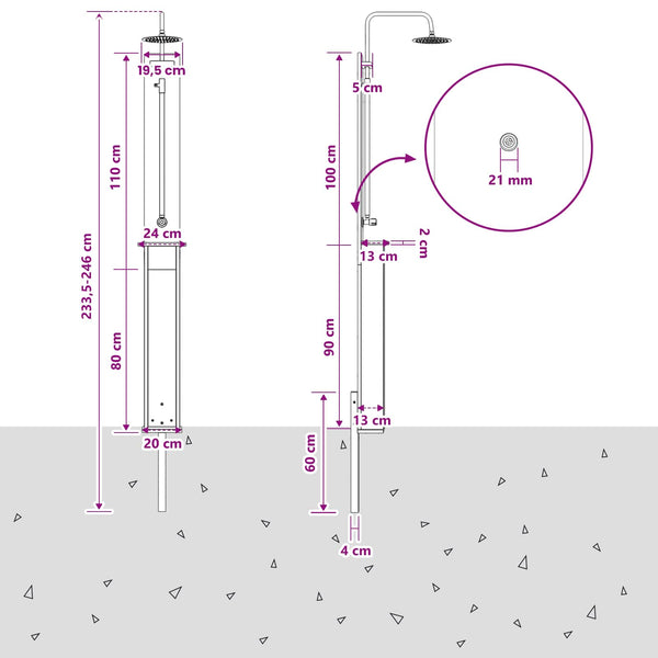 Ulko-suihku 223 cm Imprägnöity mänty ja ruostumaton teräs