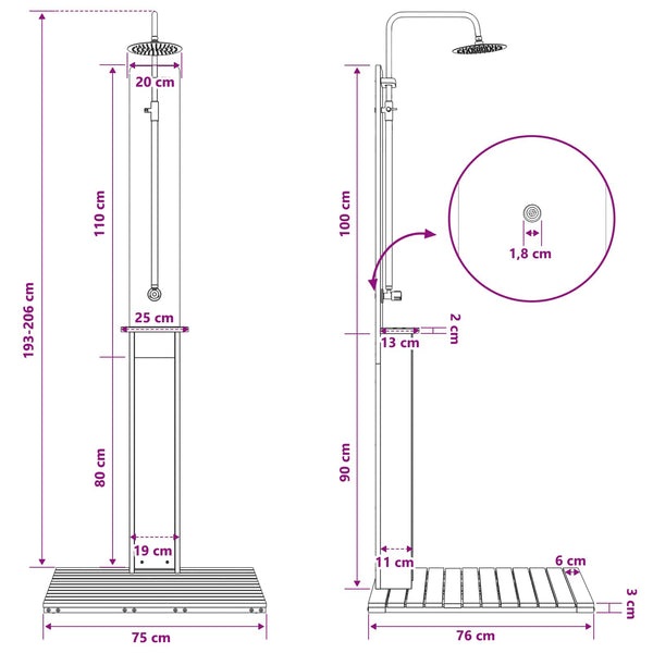 Ulko-suihku 206 cm Imprägnöity mänty ja ruostumaton teräs