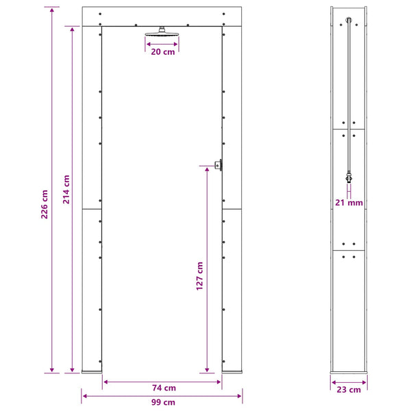 Ulko-suihku 226 cm Täysi mänty ja ruostumaton teräs