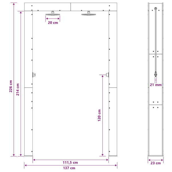 Ulko-suihku 226 cm Täysi mänty ja ruostumaton teräs
