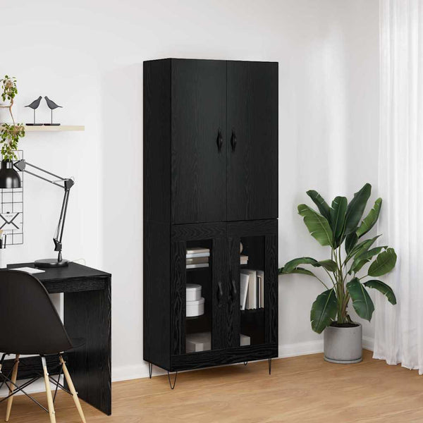Korkea kaappi 2 pcs Musta tammi. Tekniikkapuu ja lasi