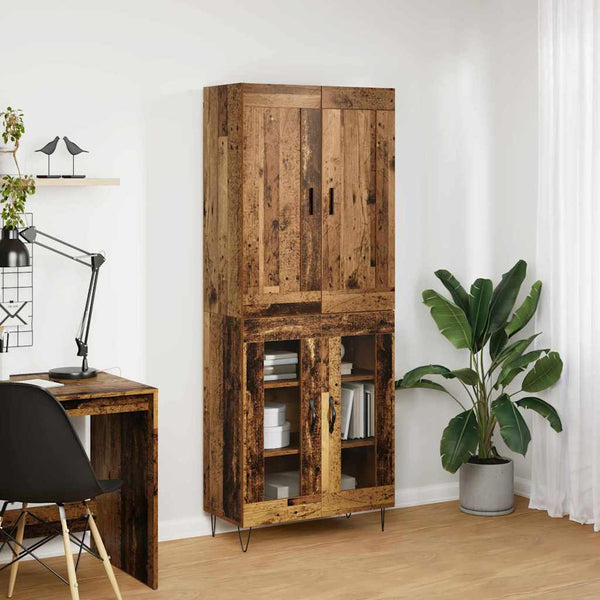 Korkea kaappi 2 pcs Puurakenteinen Vanha Puu lasilla