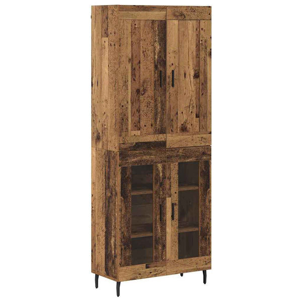Korkea kaappi 2 pcs Puurakenteinen Vanha Puu lasilla