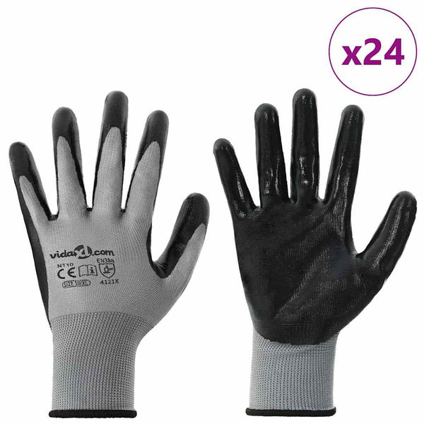 Työhanskat 24 kpl Harmaa ja musta 10 / xl Polyesteri
