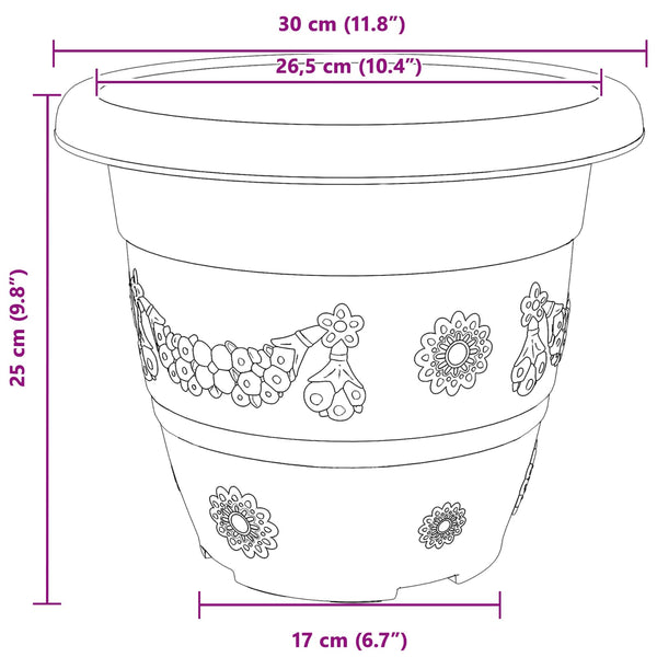 Kasviruukut 6 kpl Tiilenpunainen Ø 30 x 25 cm Muovi
