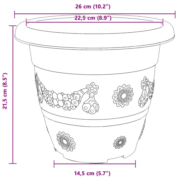 Kasviruukut 6 kpl Musta Ø 26 x 21.5 cm Muovi