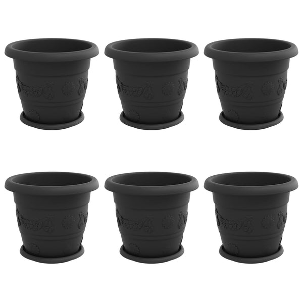 Kasviruukut 6 kpl Musta Ø 30 x 25 cm Muovi