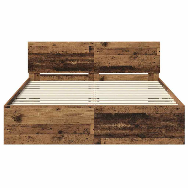 Sängyn runko LED-nauhoilla Vanha Puu 160 x 200 cm Tekninen puu